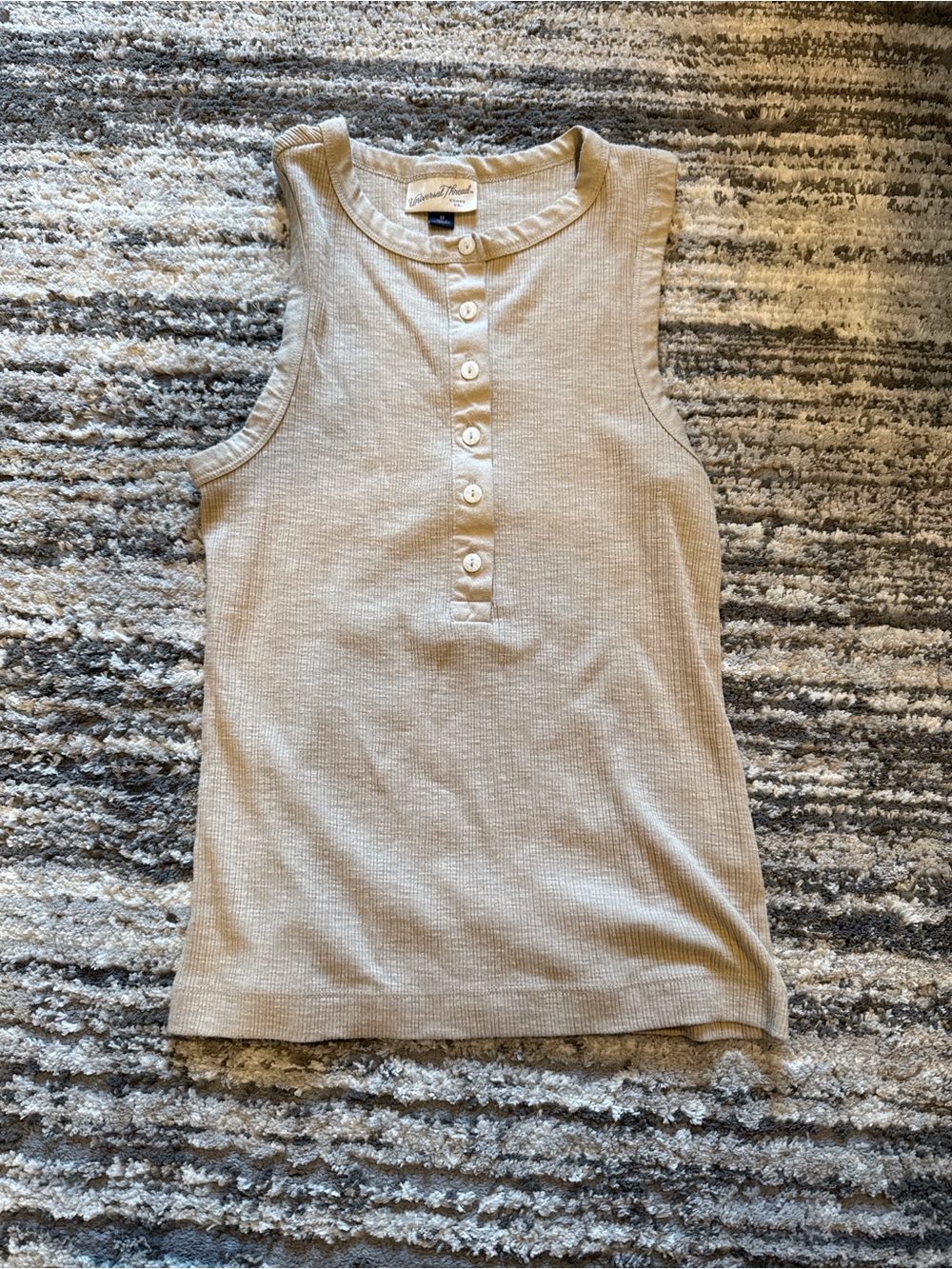 Madewell Cream Ribbed Henley Tank with Button Placket